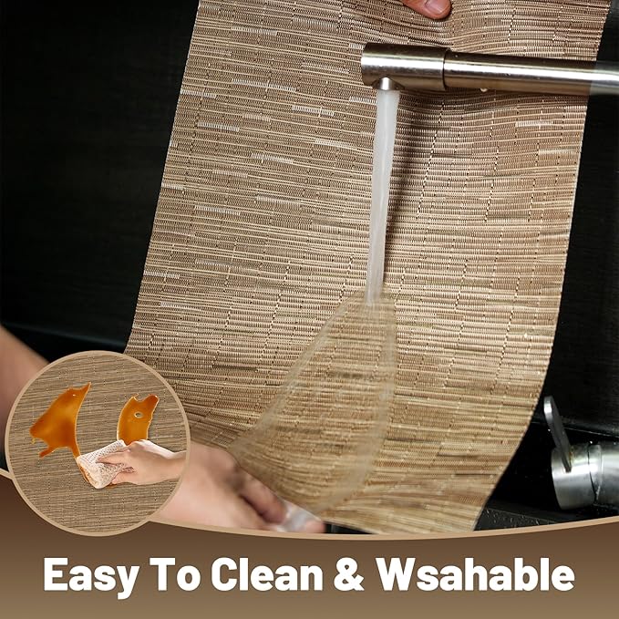 flohar Placemats Set of 8竊똍on-Slip PVC Weave Table Mats Easy to Clean竊똇eat Resistant Place Mats for Kitchen Dining Table Decoration Indoor Outdoor竊똋ight Brown