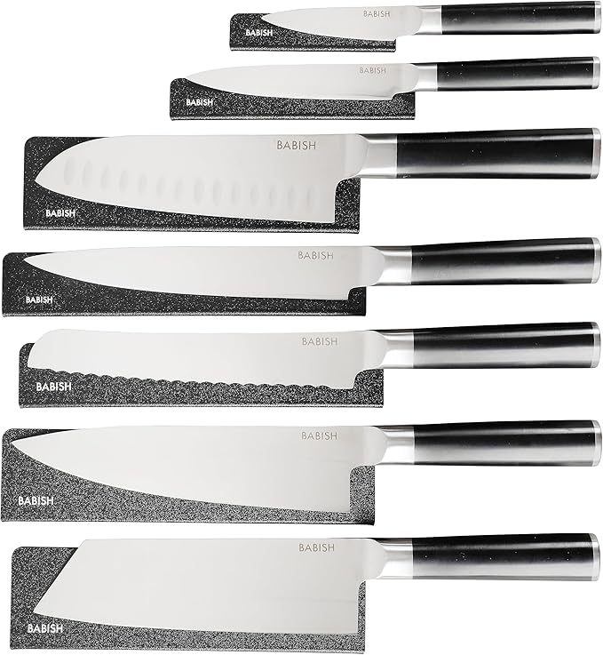 Babish 14-Piece Full Tang Forged Kitchen Knife Set ??High-Carbon 1.4116 German Steel Cutlery with Protective Sheaths ??Professional Chef Knife Set
