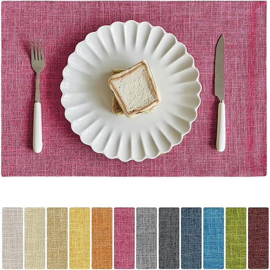 Softalker Faux Linen Placemats Set of 12-12 x 18 Inch, Heat Resistant Double Layered Durable Burlap Farmhouse Place Mats, Non-Slip Washable Rustic Table Mats for Dining, Kitchen, Party竊늁ink