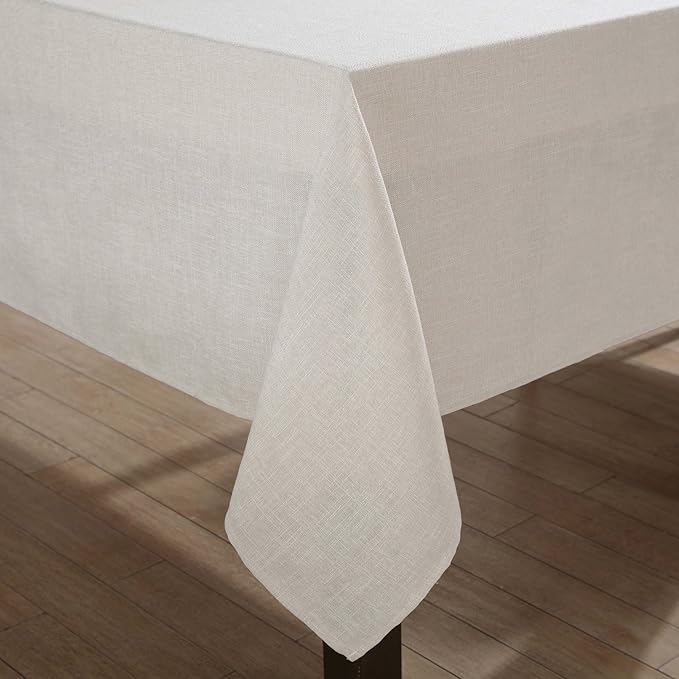 Laura Ashley Harper Luxuriously Smooth Fabric Tablecloth for Formal or Casual Dining, Holiday, Banquet, Wedding or Party, 60" x 120", Ivory