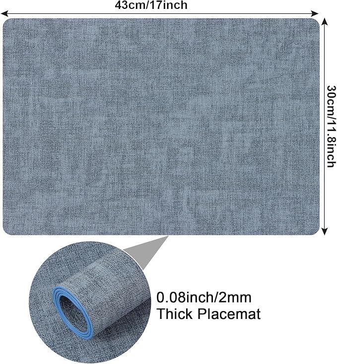 Boobezeen Faux Leather Placemats Set of 6, Heat Resistant Wipeable Washable Vinyl Place Mats, Waterproof Anti-Slip Dining Table Mats, Suitable for Indoor & Outdoor Use (Blue)