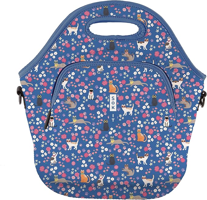 Sok It LunchTote Zippered Bag Insulated Neoprene Caddy (Purr-fection, X-Large 6.5 Quart Lunch Tote)