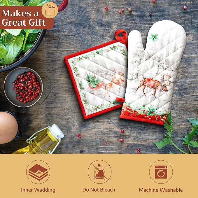 Maison d' Hermine Pot Holders 100% Cotton Heat Resistant Potholders 8" x 8" Hot Pads with Loop for Thanksgiving Christmas Decorations BBQ Cooking Handling Hot Pans (Pack of 1, Christmas Tradition)