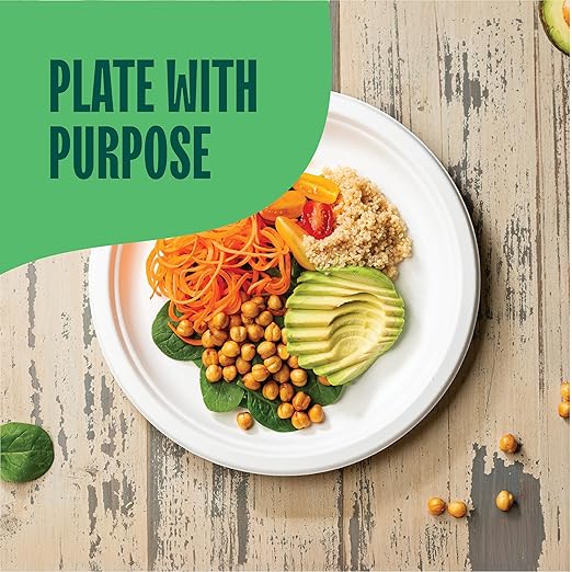 Stack Man 100% Compostable Paper Plates 10 Inch Heavy-Duty [125-Pack] Eco-Friendly White Bagasse Disposable Dinner Plates From Natural Sugarcane - 10" Biodegradable Plate (BPI-Certified) (PFAS-Free)