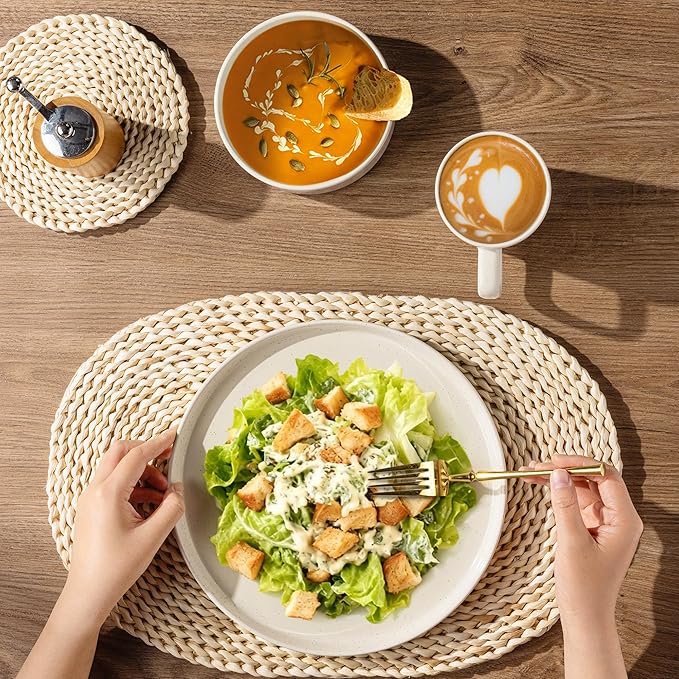 AmorArc Ceramic Dinnerware Set for 8 | Speckled Stoneware Plates and Bowls with Rustic Terracotta Underside| Scratch Resistant,Dishwasher & Microwave Safe Dishes Sets- 24pcs Beige