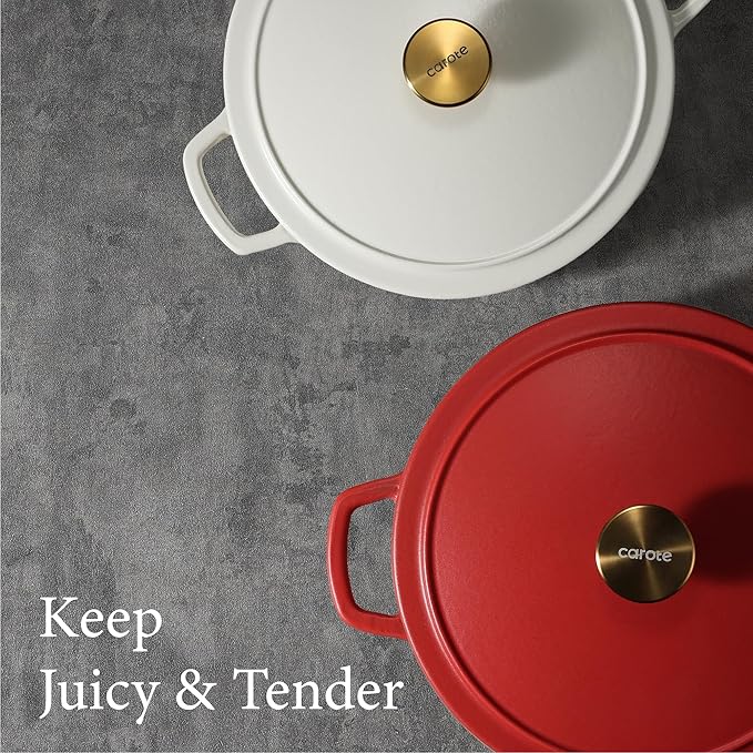 CAROTE 5QT Enameled Cast Iron Dutch Oven Pot with Lid, Heavy-Duty Dutch Oven for Sourdough Bread Baking, Braising, Stews, Roasting, Healthy & Non-Toxic, Dual Handles, All Stovetop Compatible, Oven Safe up to 500째 F, Red