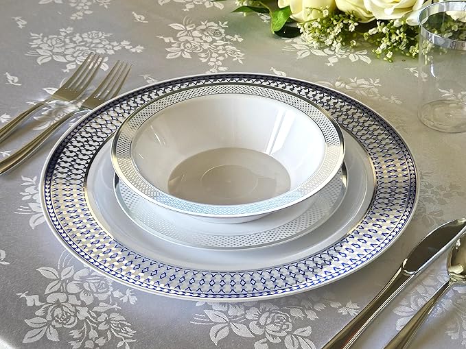 " OCCASIONS " 40 Piece Chargers pack Wedding Party 12'' Disposable Plastic Charger Plates/Chargers (Odissey Blue & Silver)