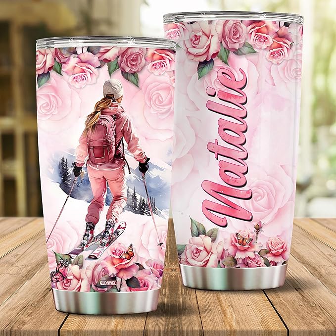 WONWIX Personalized Skiing Gifts for Women Insulated 20oz Stainless Steel Tumbler Mug Coffee Cup Water Bottle, Great Christmas, Birthday, Mother's Day Valentine Gift for Wife, Daughter, Mom, Girls