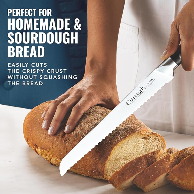 Cutluxe Bread Knife ??10" Serrated Knife for Homemade, Sourdough Bread ??Forged High Carbon German Steel ??Full Tang & Razor Sharp ??Ergonomic Handle Design ??Artisan Series