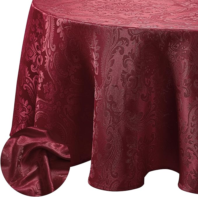 Elrene Home Fashions Caiden Elegance Damask Waterproof, Stain & Wrinkle Resistant Fabric Tablecloth, 60" x 84" Oval, Cranberry