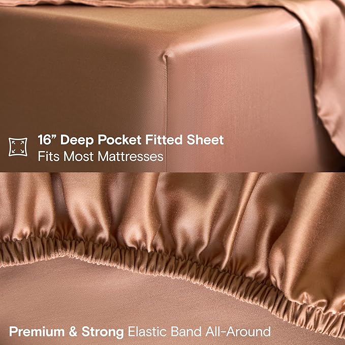 DOZ Sheet Set, 100% Viscose derived from Bamboo, Organically Grown, Buttery Soft, Cooling Sheets, High GSM, Deep Pockets - 4 Piece - 2 Pillowcases 1 Fitted Sheet 1 Top Sheet (Clay, Full)