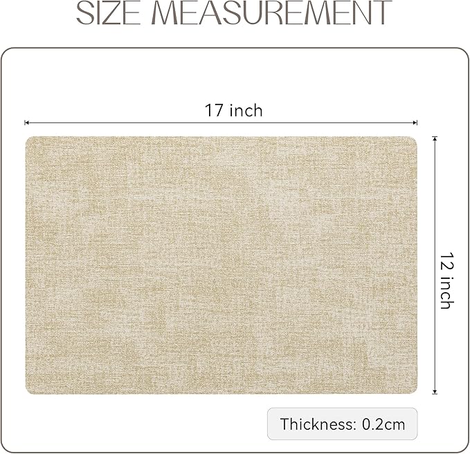 Romanstile Vinyl Placemats Set of 6-12 X 17 Inch - Heat Resistant Place Mats 100% Waterproof Oilproof Wipeable Reversible Faux Leather Table Mats for Kitchen, Dining, Party, Outdoor, Beige