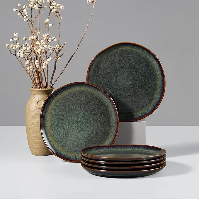 HaWare Stoneware Salad Plates Set of 6, 7.9??Heavy Duty Ceramic Plates, Reactive Glaze Dinnerware for Home Restaurant, Chip and Scratch Resistant, Microwave and Dishwasher Safe, Reactive Moss Green