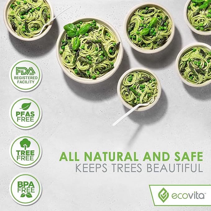 Ecovita 100% Compostable Paper Plates [9 in.] ??150 Disposable Plates Eco Friendly Sturdy Tree Free Liquid and Heat Resistant Alternative to Plastic or Paper Plates