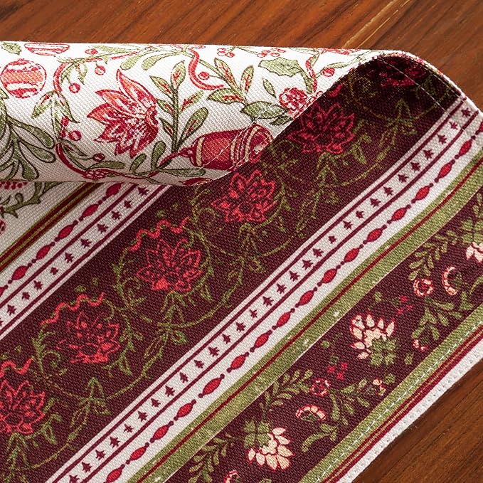 Maison d' Hermine Placemats Set of 4 100% Cotton Washable Cloth Place Mats, Reusable Table Mats for Thanksgiving Christmas Decorations Kitchen Dining Party Wedding (Reveillon Au Jardin, 13" x 19")