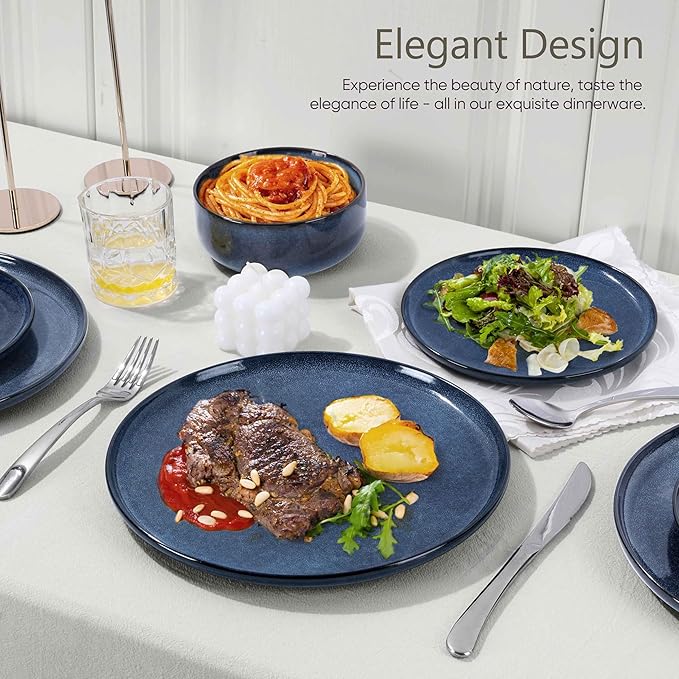 Herogo 12 Pieces Dinnerware Sets Stoneware Service for 4, Dinner Plates and Bowls Sets, Double Reactive Glaze Dishes Set for Kitchen, Scratch Resistant, Microwave & Dishwasher Safe, Starry Blue