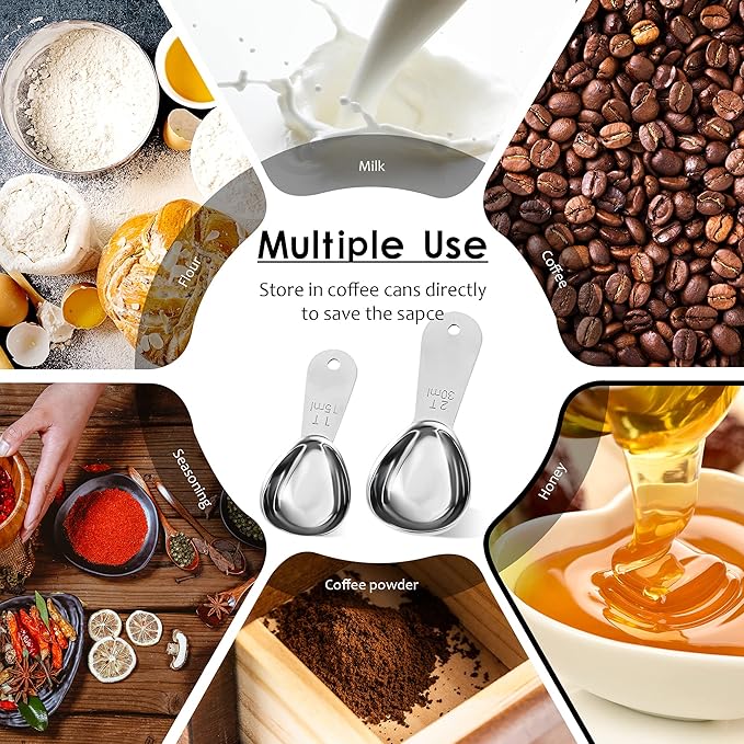 Smithccraft Measruring Coffee Scoop, 18/8 Stainless Steel Measuring Spoons Scoops Set of 2, Metric & US Measurer coffee Tablespoons 15ml and 30ml