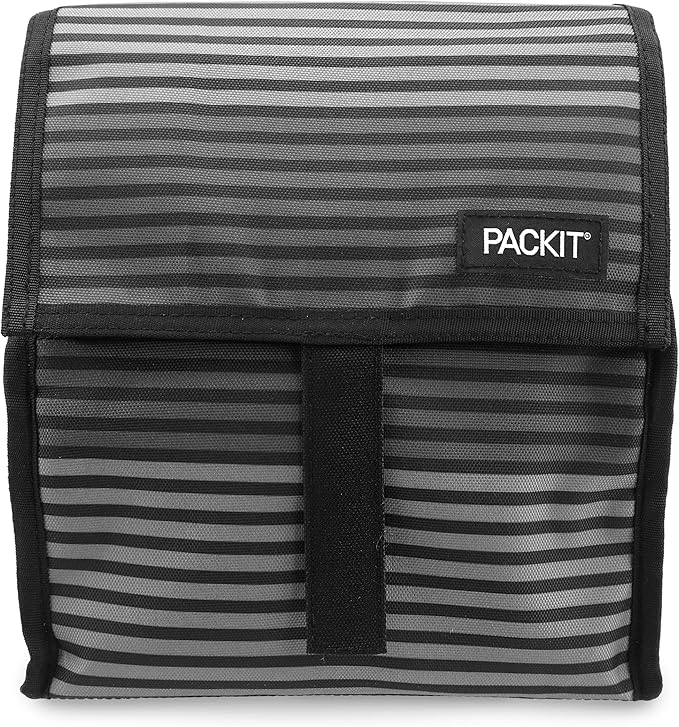 PackIt Freezable Lunch Bag with Zip Closure, Gray Stripe, 8-Inch