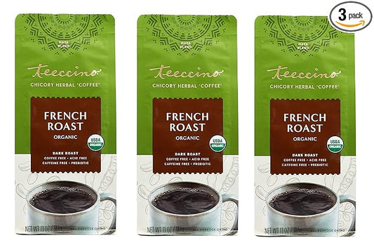 Teeccino Organic Caffeine Free Herbal Coffee, Maya French Roast, 11-Ounce Bags (Pack of 3)