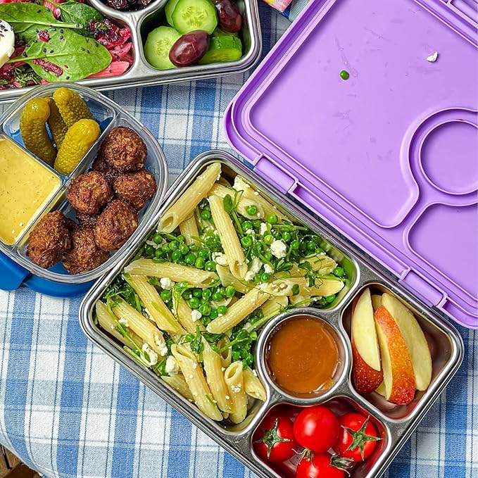 Yumbox Pr챗t Leakproof Stainless Steel Bento Lunch Box, 3.4 Cup Healthy Portion Size for Balanced Eating ??Durable Lunch Container for Sandwiches & Snacks (Lavande Purple)