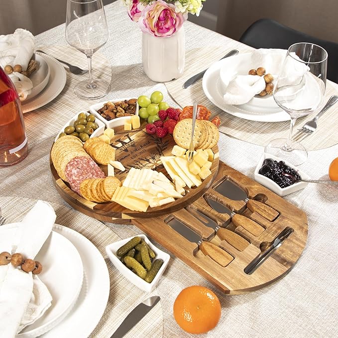 Personalized Charcuterie Board Gift Set ??Custom Engraved Acacia Cheese Board with Ceramic Bowls, Wedding & Housewarming Gifts, for Women & Men