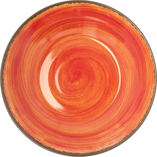Carlisle FoodService Products Mingle Resuable Plastic Bowl Rimmed Soup Bowl with Pottery Style for Home and Restaurant, Melamine, 28.5 Ounces, Fireball