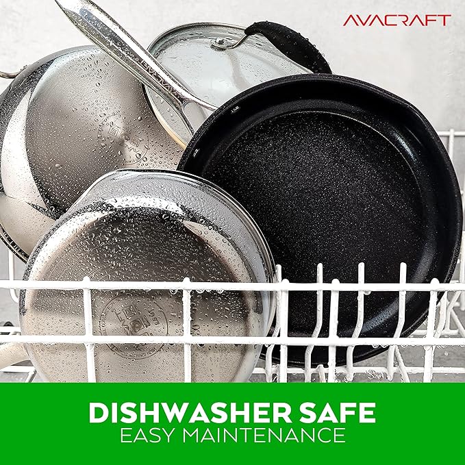 AVACRAFT Nonstick Everyday Pan, 9 inch, Ceramic Coating, Stainless Steel, Induction Compatible, Dishwasher Safe