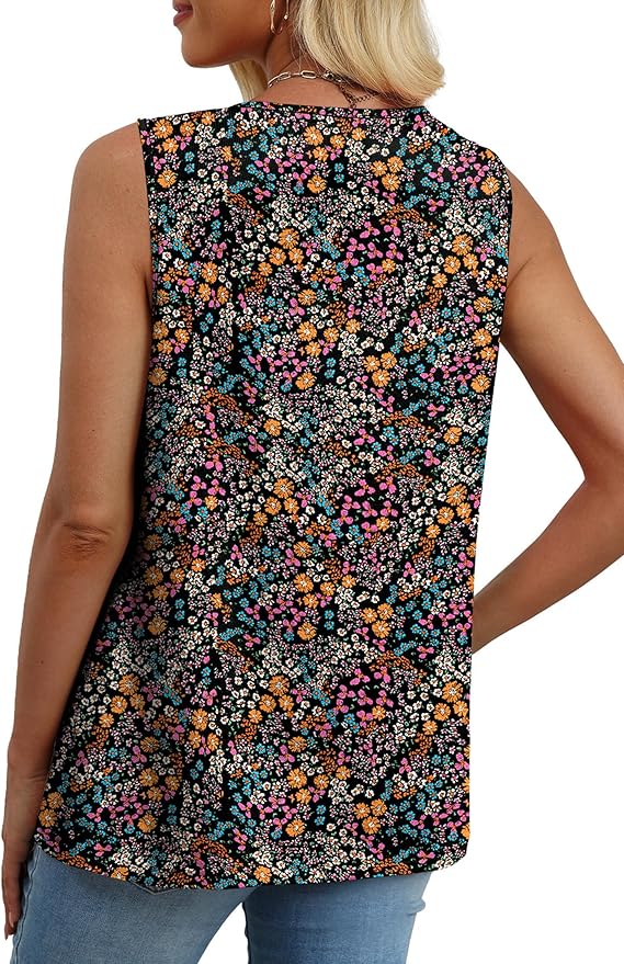 XIEERDUO Womens Tank Tops Sleeveless Lace Crochet Boho Tops Loose Fit Pleated Tunics Crewneck Summer Vacation Outfits Flowy