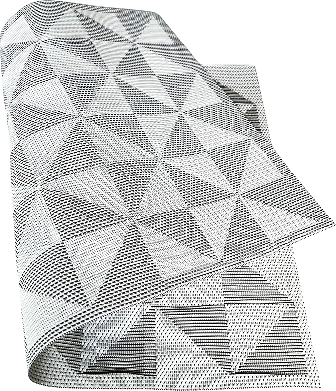 Placemat,Blending Color Durable Woven Vinyl Placemat Washable Heat-Resistant Anti-Skid Kitchen Dining Table Mats (Set of 8, White Black)