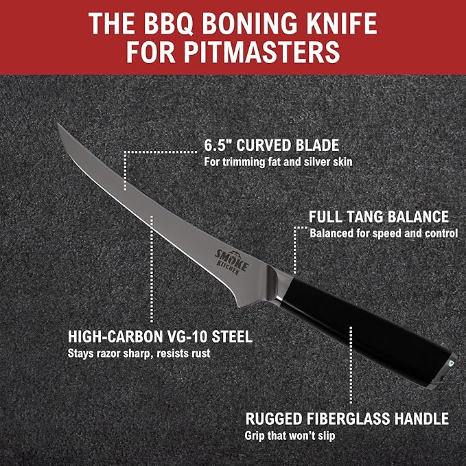 Smoke Kitchen BBQ Knife Set ??12" Brisket Slicing Knife & 6.5" Boning Knife ??VG-10 Steel, Full Tang, G10 Handle ??Trim, Slice & Carve Brisket, Ribs, Chicken, Pork ??Pitmaster Gift