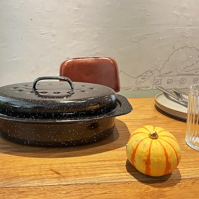 13??Enamel Roaster With Lid Oval Roasting Pan For Oven with 11"Inner Diameter Broiler Pan Suitable For Dining With Two People High Temperature Resistance Dishwasher Safety Gift Idea for Christmas