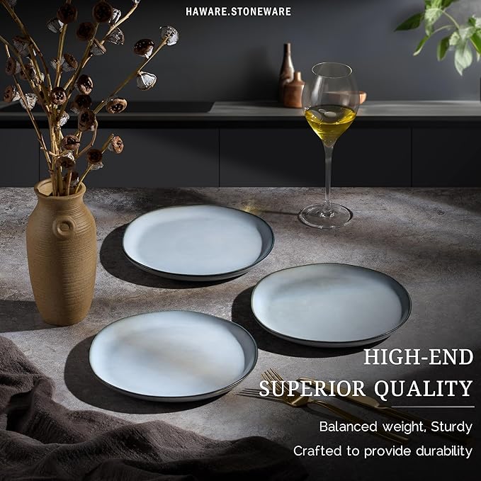 HaWare Stoneware Salad Plates Set of 6, 7.9??Heavy Duty Ceramic Plates, Reactive Glaze Dinnerware for Home Restaurant, Chip and Scratch Resistant, Microwave and Dishwasher Safe, Reactive Foggy Blue