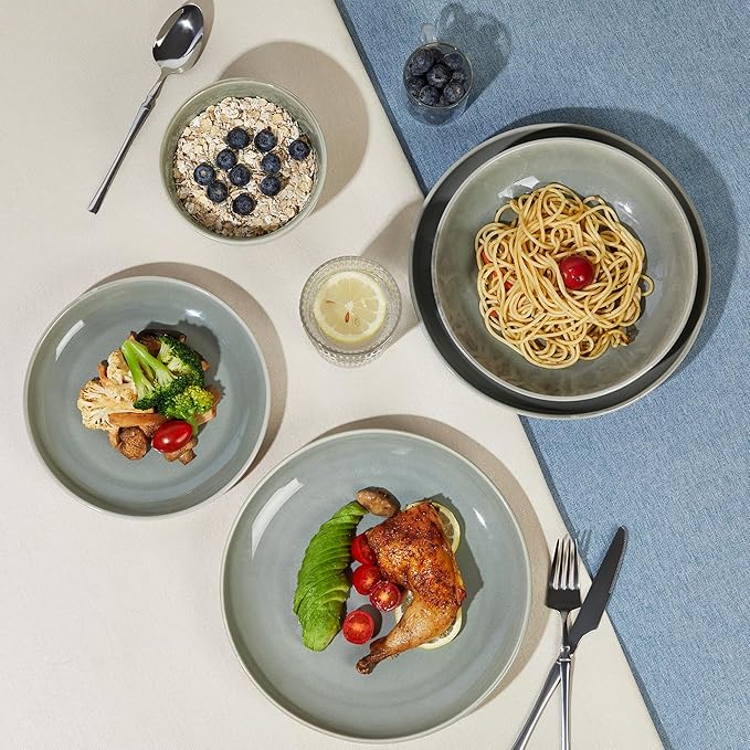 Dinnerware Sets with Double Bowls Service for 6, Gradient Green