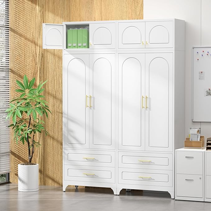 Kitchen Pantry Cabinet竊?0" Storage Cabinets with Doors and Shelves,Metal Pantry Cabinet with 2 Drawers,White Kitchen Cupboard for Livingroom,Pantry, Bathroom