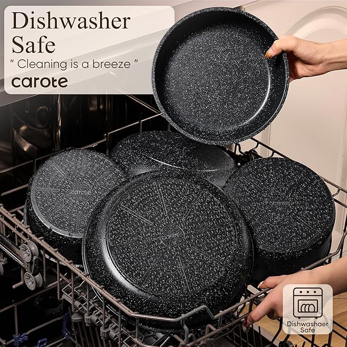 CAROTE 25pcs Pots and Pans Set Non Stick, Cookware Sets, Kitchen Set, Oven/Dishwasher/Fridge Safe, Space Saving Pots Set, Nonstick Set with Versatile Detachable Handle, Induction RV Set, Black