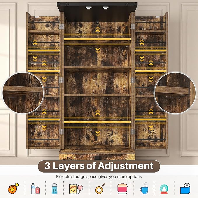 Pantry Cabinet with Adjustable Shelves and Drawer, Kitchen Cabinet Buffet Cupboards Storage for Home Office (Brown, 16" D x 24" W x 55" H)