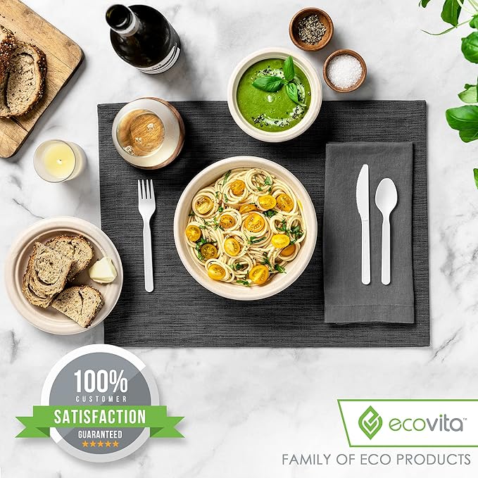 Ecovita 100% Compostable Paper Bowls [32 oz.] ??150 Disposable Bowls Eco Friendly Sturdy Tree Free Liquid and Heat Resistant Alternative to Plastic or Paper Bowls