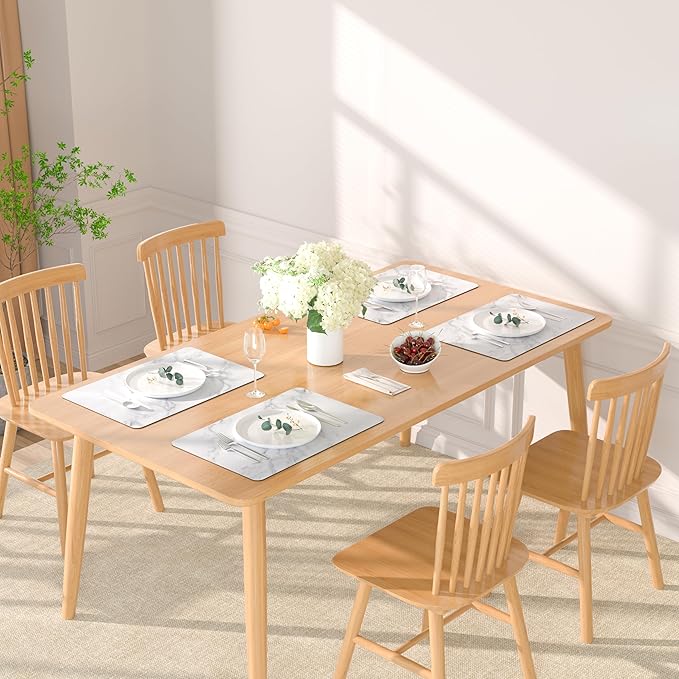 QIYI Placemats Set of 4, 12x18 Inch Faux Leather Place Mats for Kitchen Dinning, Heat Resistant Anti Slip Table Mats, Waterproof Wipeable Washable Placemat Party Table D챕cor, White Marble
