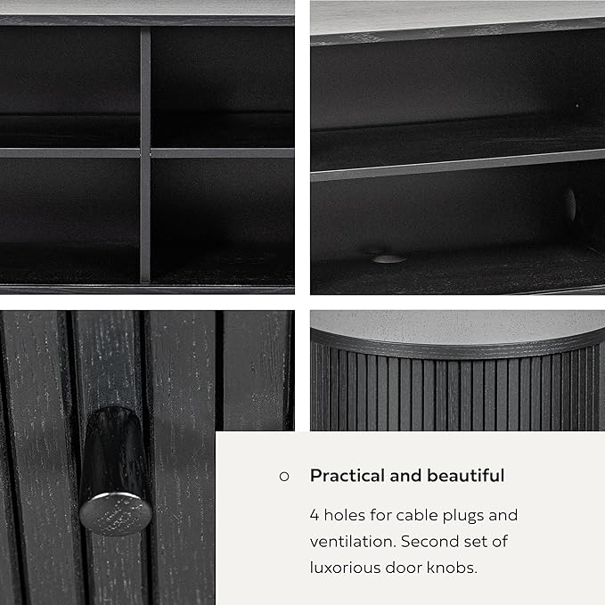 WERMO 71?쇺?Black Sideboard Cabinet with Doors and Shelves - Black Cabinet for Living Room, Bedroom, Entryway and Office Credenza. Kitchen Buffet, Modern Media Console Table with Storage (Black Oak)