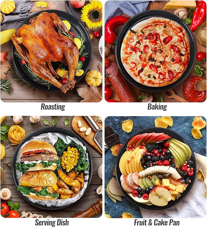 Baking Pans Set Round Roasting Dish 4-Pack 9/10/12/14 Inch Enamel Non Stick Large Bakeware for Cake Bread Pie Pizza Ham Turkey, Non-Toxic Oven Dishwasher Safe Mother's Christmas Gift Cookware