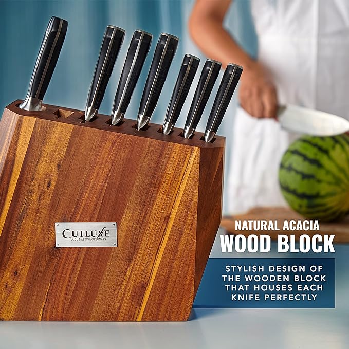 Cutluxe Kitchen Knife Set ??8 Pcs Professional Chef Knife Set with Block ??Razor Sharp Knives with Full Tang Design, High Carbon German Steel, Natural Acacia Wood Block ??Artisan Series