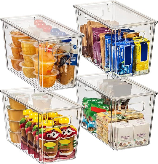 ClearSpace Modern Plastic Storage Bins with Lids ??Perfect Kitchen Organization or Pantry Fridge Organizer, 4 Pack, 12.5" x 6" x 7", 9L Capacity Each, BPA Free, Stackable
