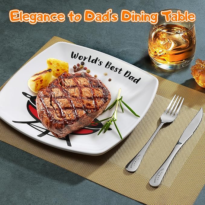 Funny Gifts for Dad - DIY World?셲 Best Dad Birthday Gift Grilling Plate with Handprint (11 inch), Cool Dads Gift from Daughter Son Wife Kids - Dad Gifts for Fathers Day Papa New Daddy