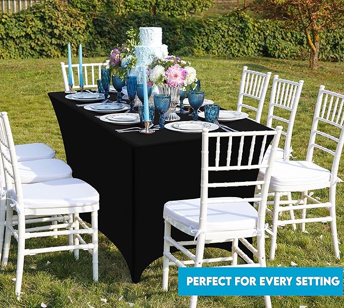 Utopia Kitchen 8FT Spandex Tablecloth [1 Pack, Black] 200 GSM Stretch, Fitted, Washable and Wrinkle Resistant Table Cloth Rectangle Cover for Trade Shows, Wedding, Parties [96Lx30Wx30H Inch]