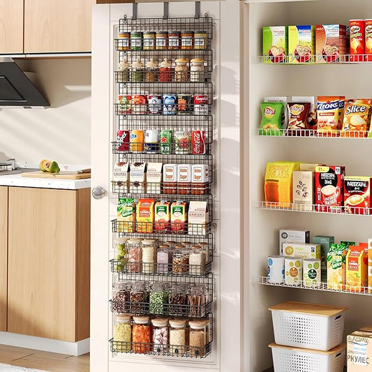 JKsmart 9-Tier Spice Rack Organizer with Door Hook, Wall Mount, and Extra Large Capacity for Pantry Door ??Stylish Black Design for Effortless Organization, Ultimate Kitchen Storage Solution