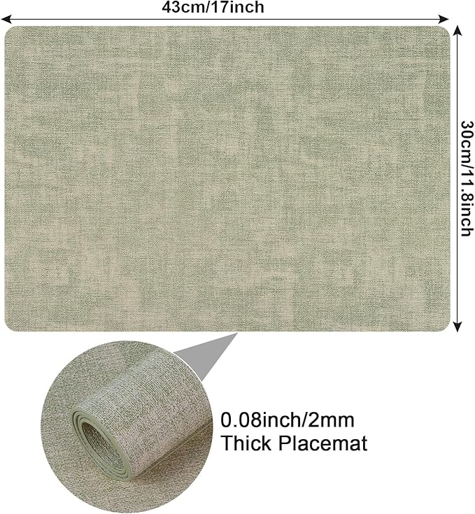 Boobezeen Faux Leather Placemats Set of 6, Heat Resistant Wipeable Washable Vinyl Place Mats, Waterproof Anti-Slip Dining Table Mats, Suitable for Indoor & Outdoor Use (Light Green)