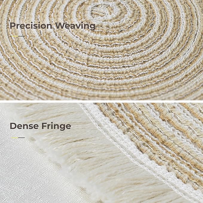 Leetaltree 15 Inch Boho Braided Placemats Set of 6 - Round Cotton Table Mats with Tassel Fringe Washable & Heat Resistant for Dining Table, Farmhouse Kitchen Decor(Beige,Set of 6)