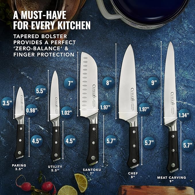 Cutluxe Kitchen Knives, 5 Pcs Chef's Knife Set ??Razor Sharp German Steel, Full Tang, Ergonomic Handles ??Artisan Series
