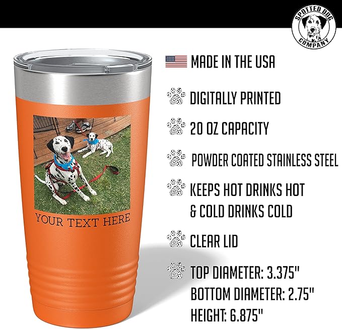Personalized 20oz (17 Colors) Photo Picture Printed Insulated Stainless Steel Powder Coated Tumbler with Lid ??Customized Mother's Day Gift, Gift for Him Men, Custom Coach Gifts Team Mom Dad (Orange)
