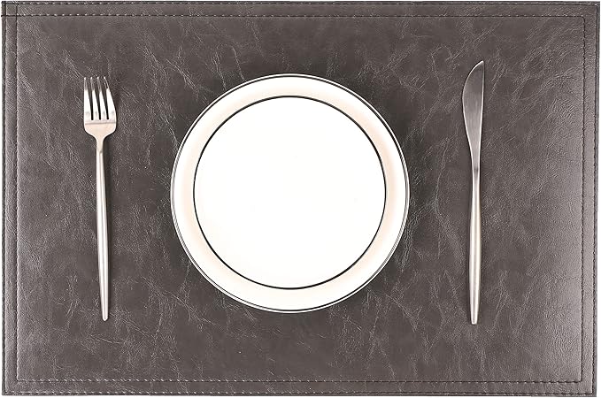 Jovono Waterproof PU Placemats, Faux Leather Dining Table Mat, Set of 8, Easy to Wipe Off Scrub Vinyl Mat, Heat & Stain Resistant for Office Conference Table, Home D챕cor Grey